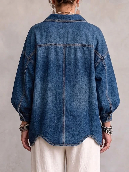 🤲LAST DAY SAVE 49% ⏰Collared Oversized Denim Jacket With Large Metal Buttons