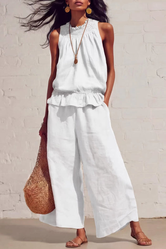 🌷Breezy Linen Blend Sleeveless Top & Wide Leg Pants Set