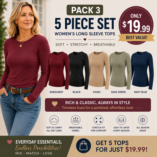 🤲Women's Ribbed Long Sleeve Crewneck Top – Slim Fit Basic Tee