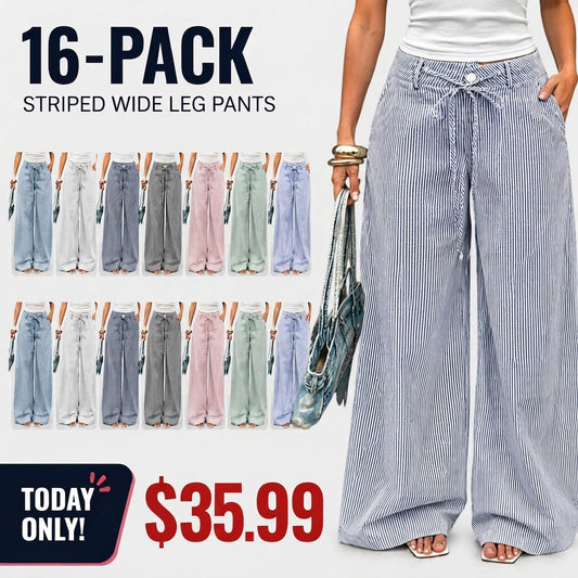 💚 Women's Striped With Pockets Black Baggy Low Rise Wide Leg Pants