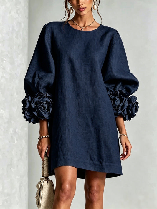 🤲LAST DAY SAVE 49% ⏰Women's 3D Floral Cuff Denim Mini Dress – Relaxed Fit