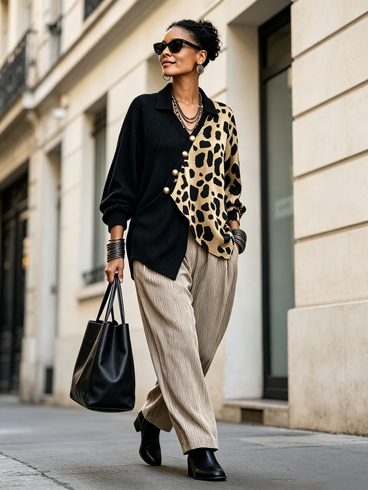 🤲LAST DAY SAVE 49% ⏰Chic Bold Leopard Color-block Asymmetric Sweater