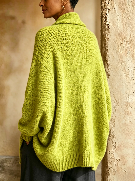 🤲LAST DAY SAVE 49% ⏰Chic Shawl Colla Lime Green Oversized Knitwear