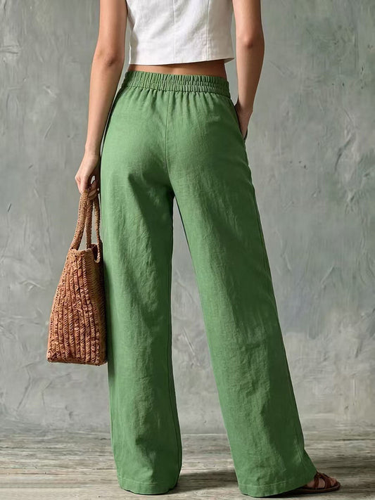 🤲LAST DAY SAVE 49% ⏰Women's Solid Color High-waisted Casual Loose Cotton Linen Wide-leg Pants