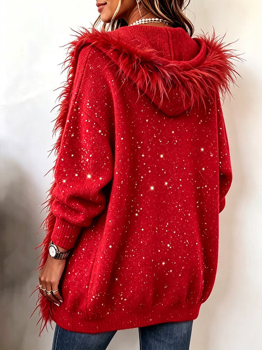 🤲LAST DAY SAVE 49% ⏰Cozy Feather-Trimmed Glitter Knit Cardigan