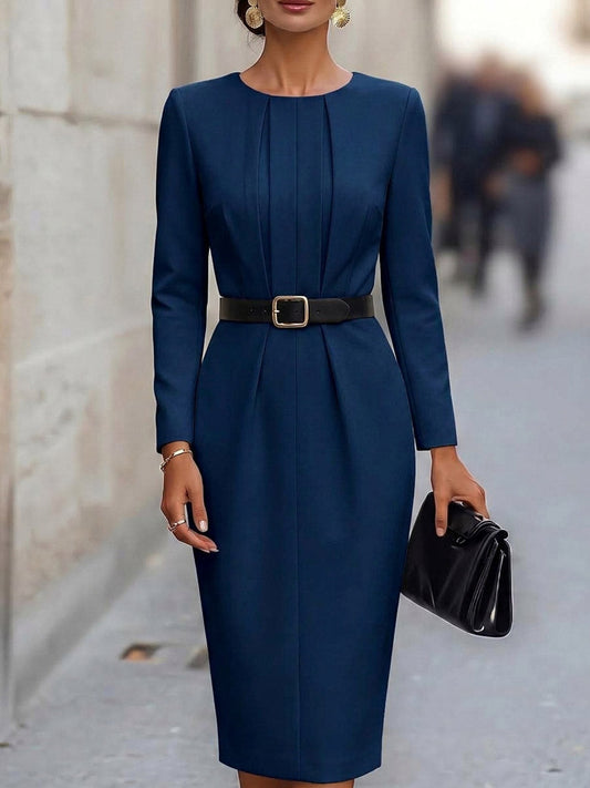 🤲LAST DAY SAVE 49% ⏰Women's Solid-color Crew Neck Long-sleeve Casual Slim-fit Dress