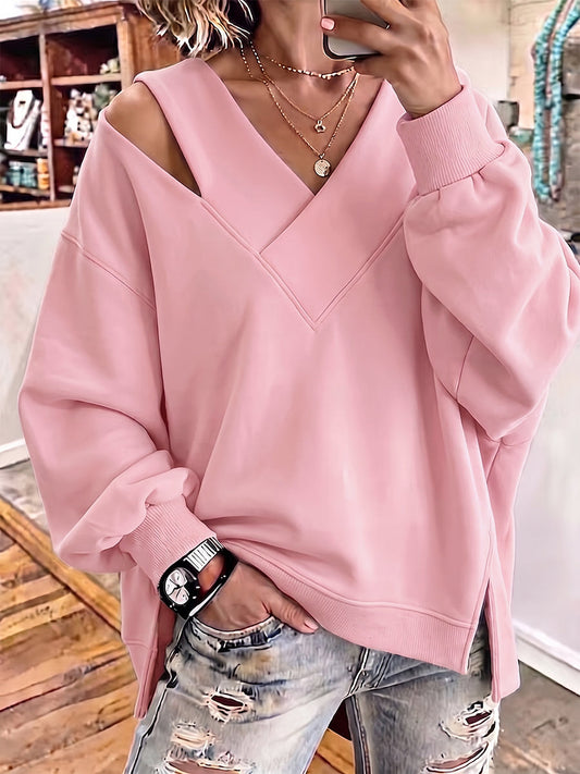 🤲LAST DAY SAVE 49% ⏰Chic Cutout V-Neck Oversized Sweatshirt