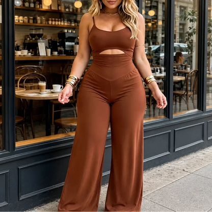 🌷 Sleeveless Cutout Wide Leg Jumpsuit with Adjustable Back Tie