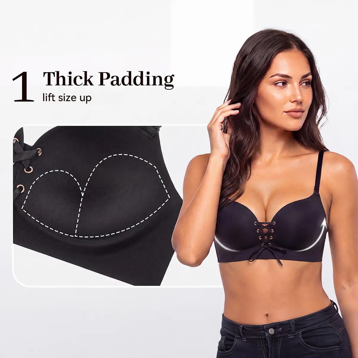 LUCKMEEY Drawstring Push Up Bra Wireless Lace Up