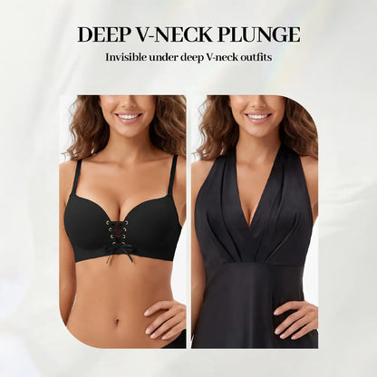 LUCKMEEY Drawstring Push Up Bra Wireless Lace Up