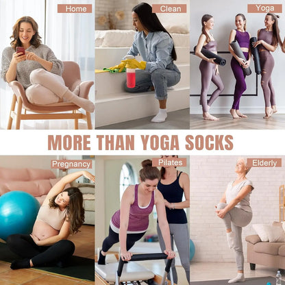 Women's Non Slip Pilates Socks with Grippers - Soft Cotton Blend Crew Socks for Yoga & Home