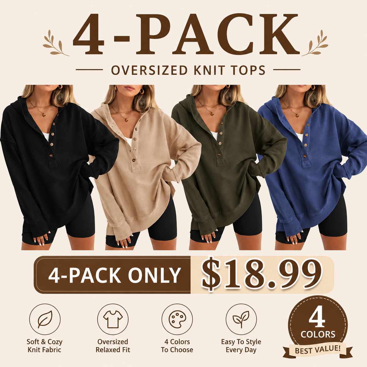 🤲Women's Oversized Button V-Neck Hoodie Sweatshirt Long Sleeve Side Slit Casual Fall Pullover Top