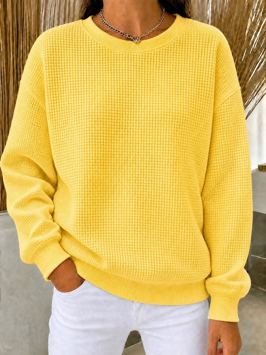 💚CLEARANCE SALE🔥Women's Waffle Knit Crewneck Sweatshirt