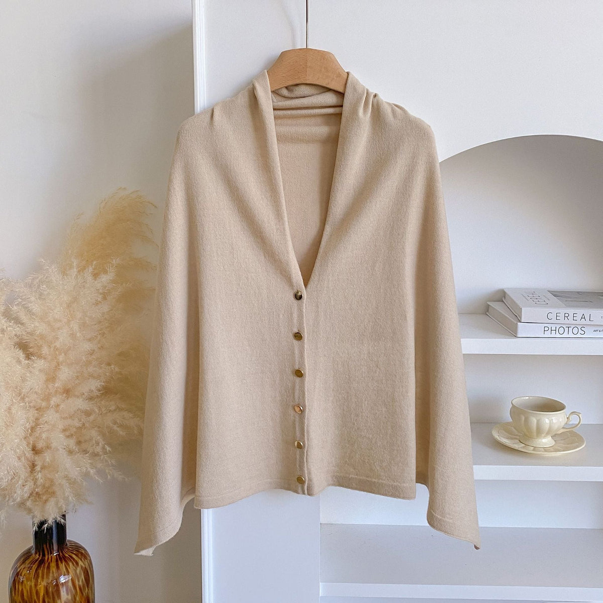 4pcs-Women's Soft Wool-Blend Wrap Cardigan – Cozy Open-Front Shawl Sweater for Fall