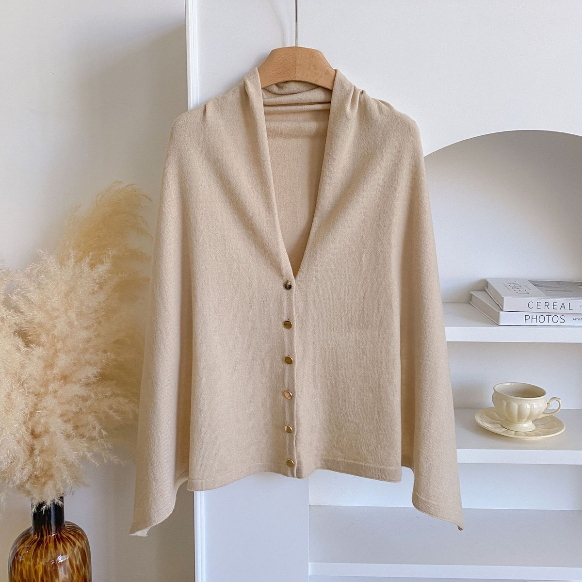 Women's Soft Wool-Blend Wrap Cardigan – Cozy Open-Front Shawl Sweater for Fall