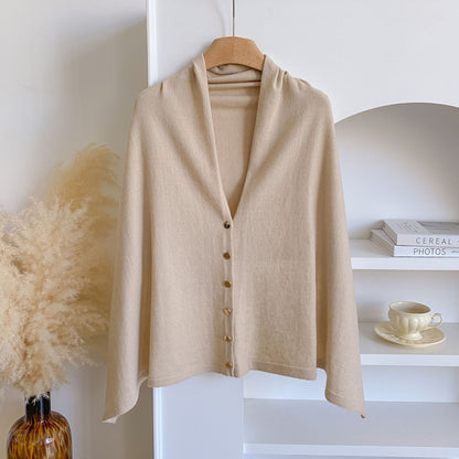Women's Soft Wool-Blend Wrap Cardigan – Cozy Open-Front Shawl Sweater for Fall