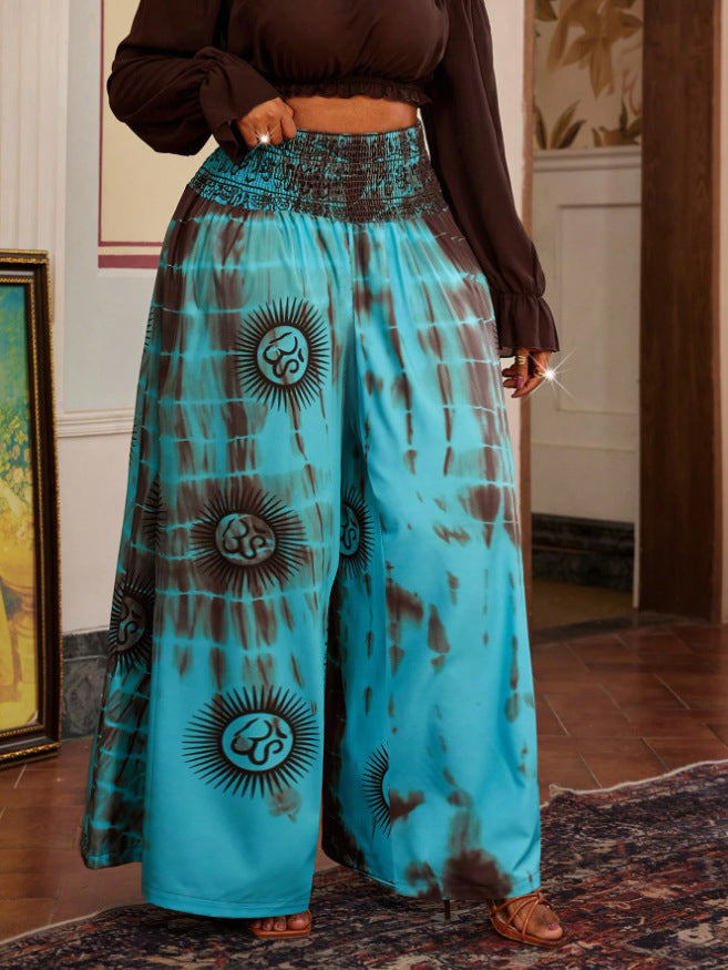 Women's Plus Size Tie-Dye Wide-Leg Pants- Travel & Daily Use