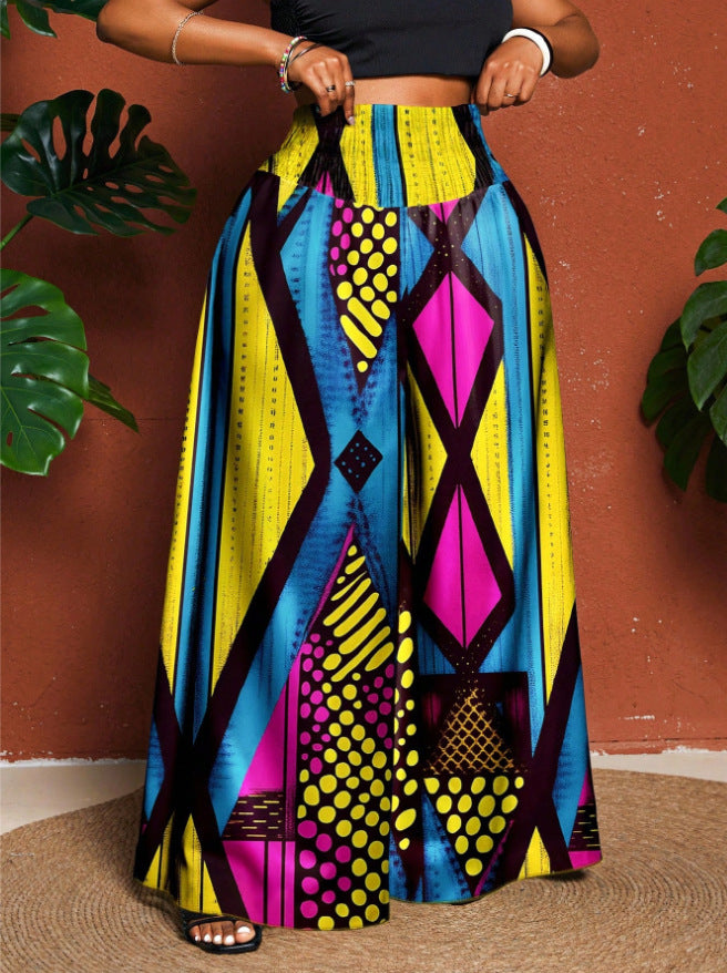 Women's Plus Size Tie-Dye Wide-Leg Pants- Travel & Daily Use