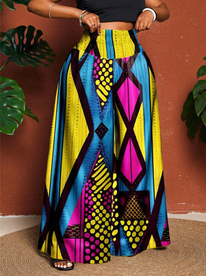 Women's Plus Size Tie-Dye Wide-Leg Pants- Travel & Daily Use