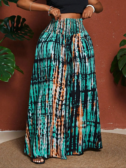 Women's Plus Size Tie-Dye Wide-Leg Pants- Travel & Daily Use