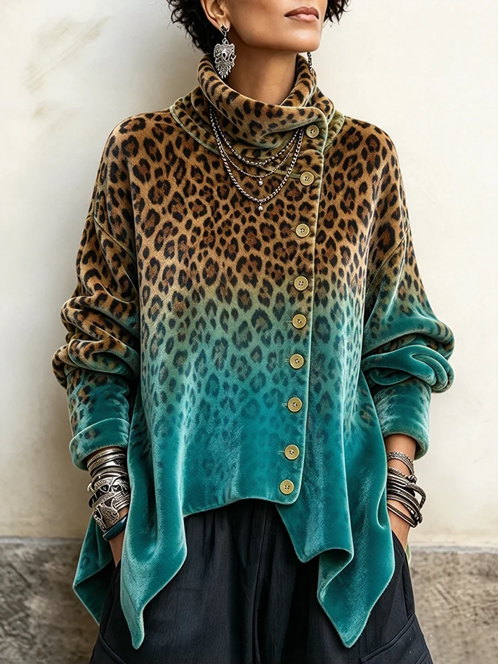 🤲LAST DAY SAVE 49% 🐆Chic Velvet Asymmetric Button Turtleneck Top