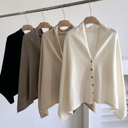 Women's Soft Wool-Blend Wrap Cardigan – Cozy Open-Front Shawl Sweater for Fall