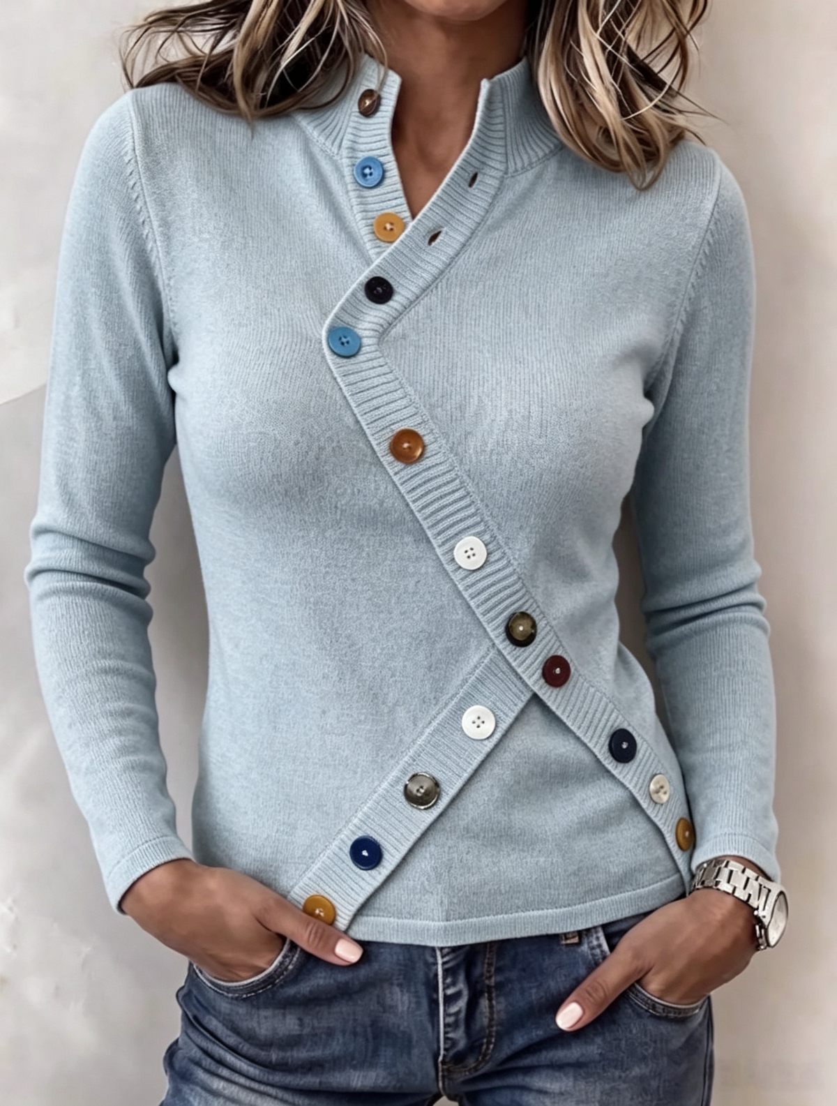 🤲LAST DAY SAVE 49% ⏰Chic Asymmetric Multi-Button Knit Top