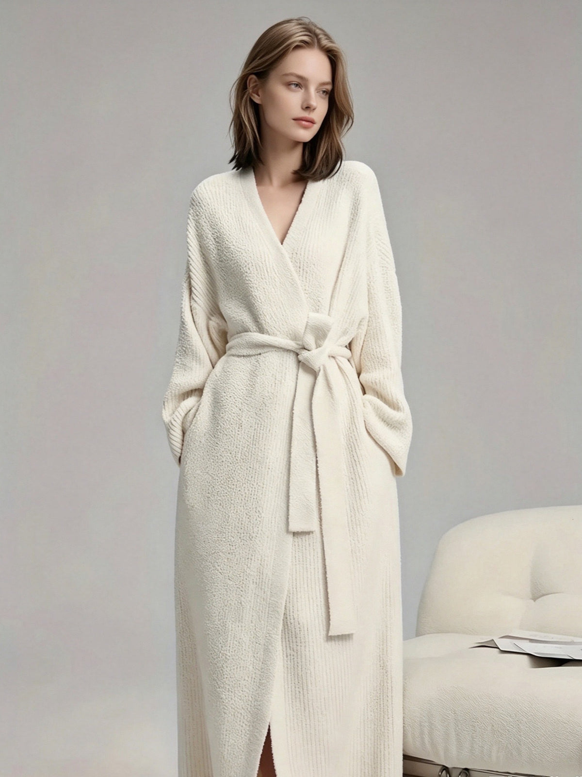🌷Women's Thickened Thermal Lined Plush Bathrobe with Pockets - Oversized Casual Loungewear
