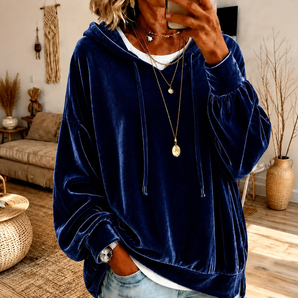 🤲🔥Limited-Time Promotion Women's Loose Velvet Drawstring Hoodie