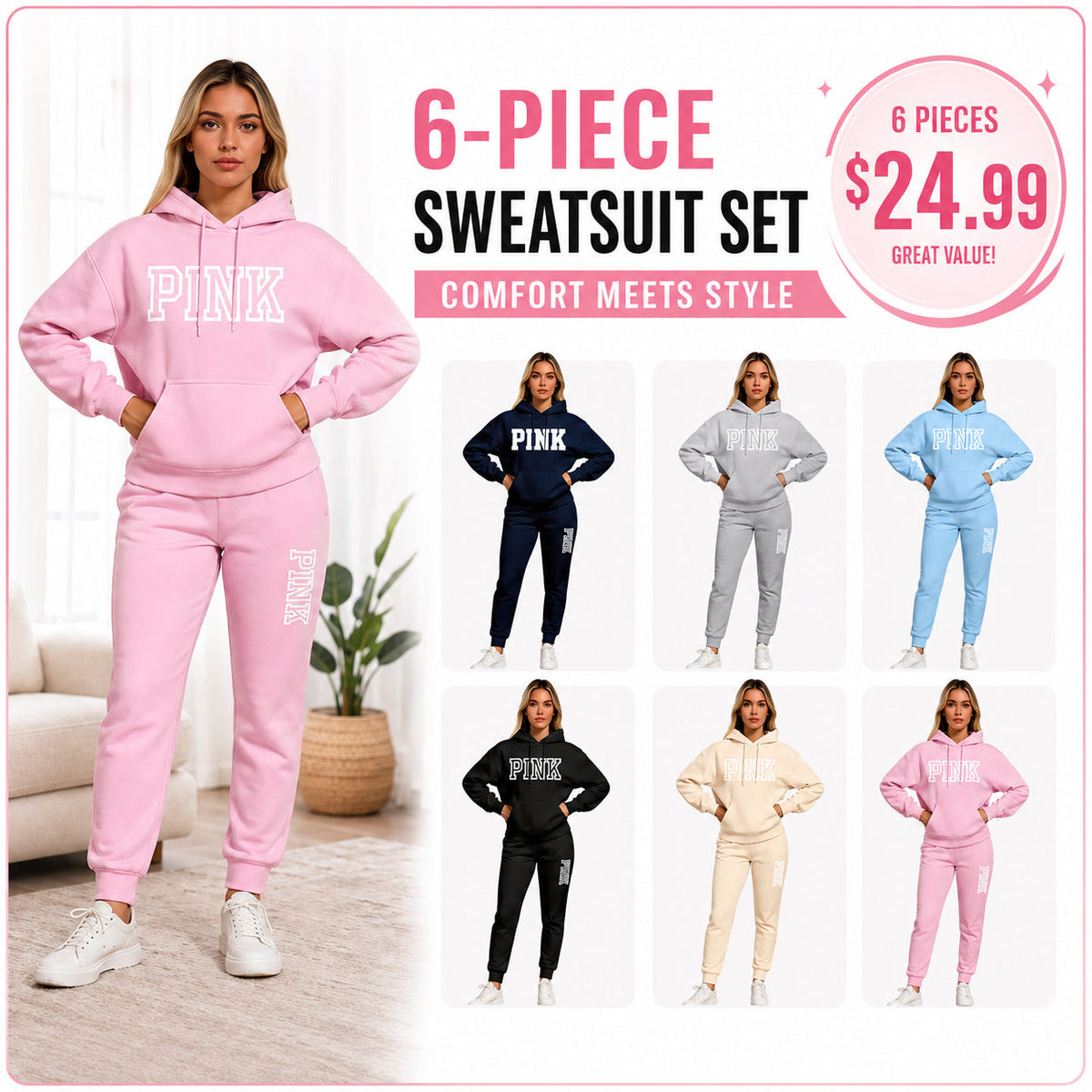 🤲Women's Casual Printed Hoodie & Drawstring Jogger Pants Set