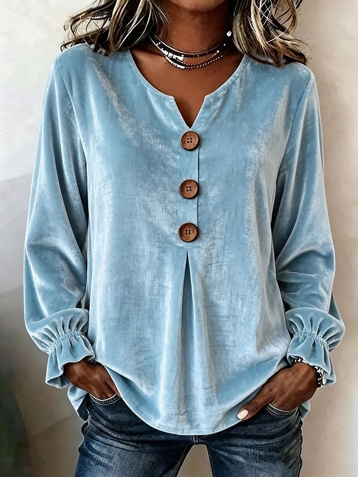 🌷Women's Shirt Velvet Solid Color Plain Elegant Bohemia Vacation Long Sleeve V Neck Long Tops Casual Blue Black Pink Red Green Fall Winter