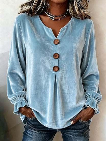 🌷Women's Shirt Velvet Solid Color Plain Elegant Bohemia Vacation Long Sleeve V Neck Long Tops Casual Blue Black Pink Red Green Fall Winter