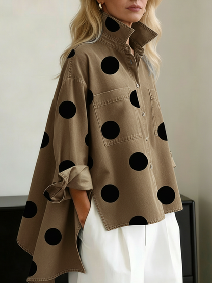🤲LAST DAY SAVE 49% ⏰Elegant Artistic Polka Dot Print Stand-collar Denim Top