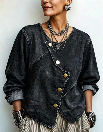 🤲LAST DAY SAVE 49% ⏰Artisti Cozy Asymmetrical Denim Blouse
