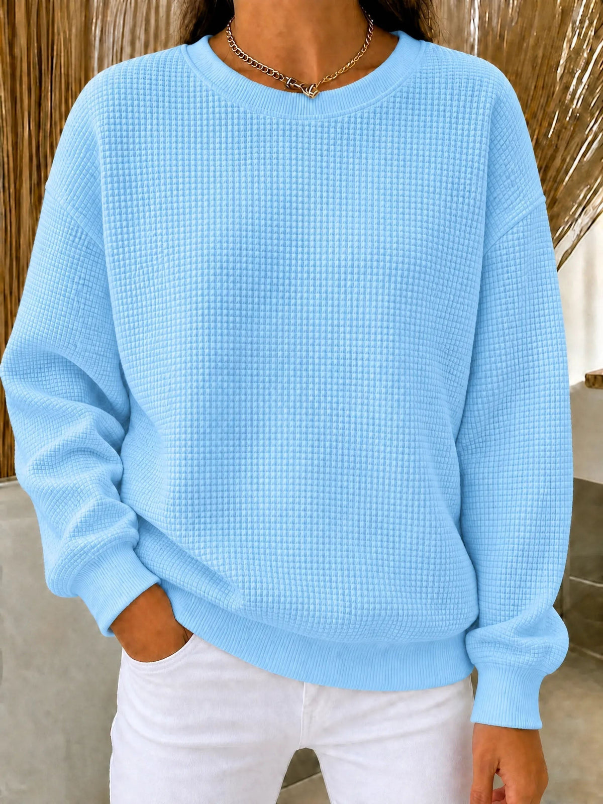 💚CLEARANCE SALE🔥Women's Waffle Knit Crewneck Sweatshirt