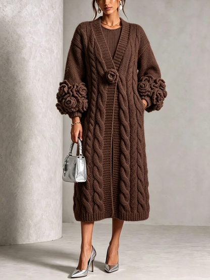 🤲LAST DAY SAVE 49% ⏰Chic Cream Floral Accented Cable-Knit Cardigan— FREE Handbag