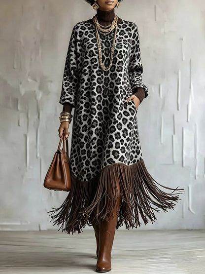 🤲LAST DAY SAVE 49% ⏰Boho Chic Wild Leopard Fringe Dress— FREE Handbag