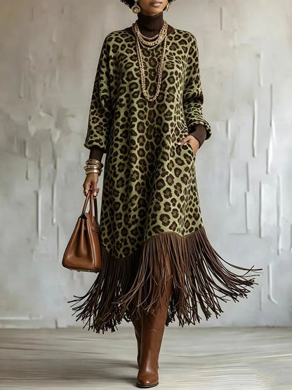 🤲LAST DAY SAVE 49% ⏰Boho Chic Wild Leopard Fringe Dress— FREE Handbag