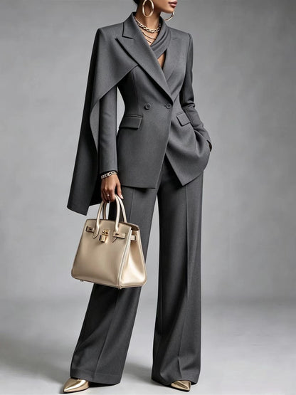 🤲LAST DAY SAVE 49% ⏰Women’s Chic 2-Piece Suit Set – Asymmetric Cape Blazer & Wide-Leg Pants— FREE Handbag