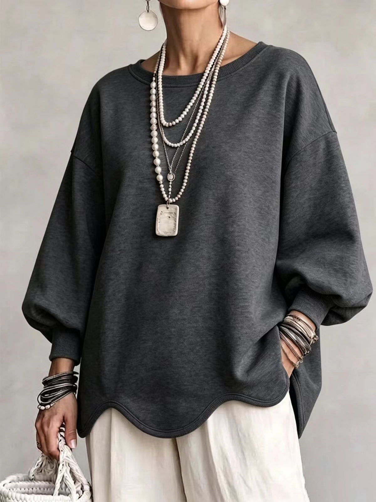 🤲LAST DAY SAVE 49% ⏰Oversized Sweatshirt With A Wavy Hem