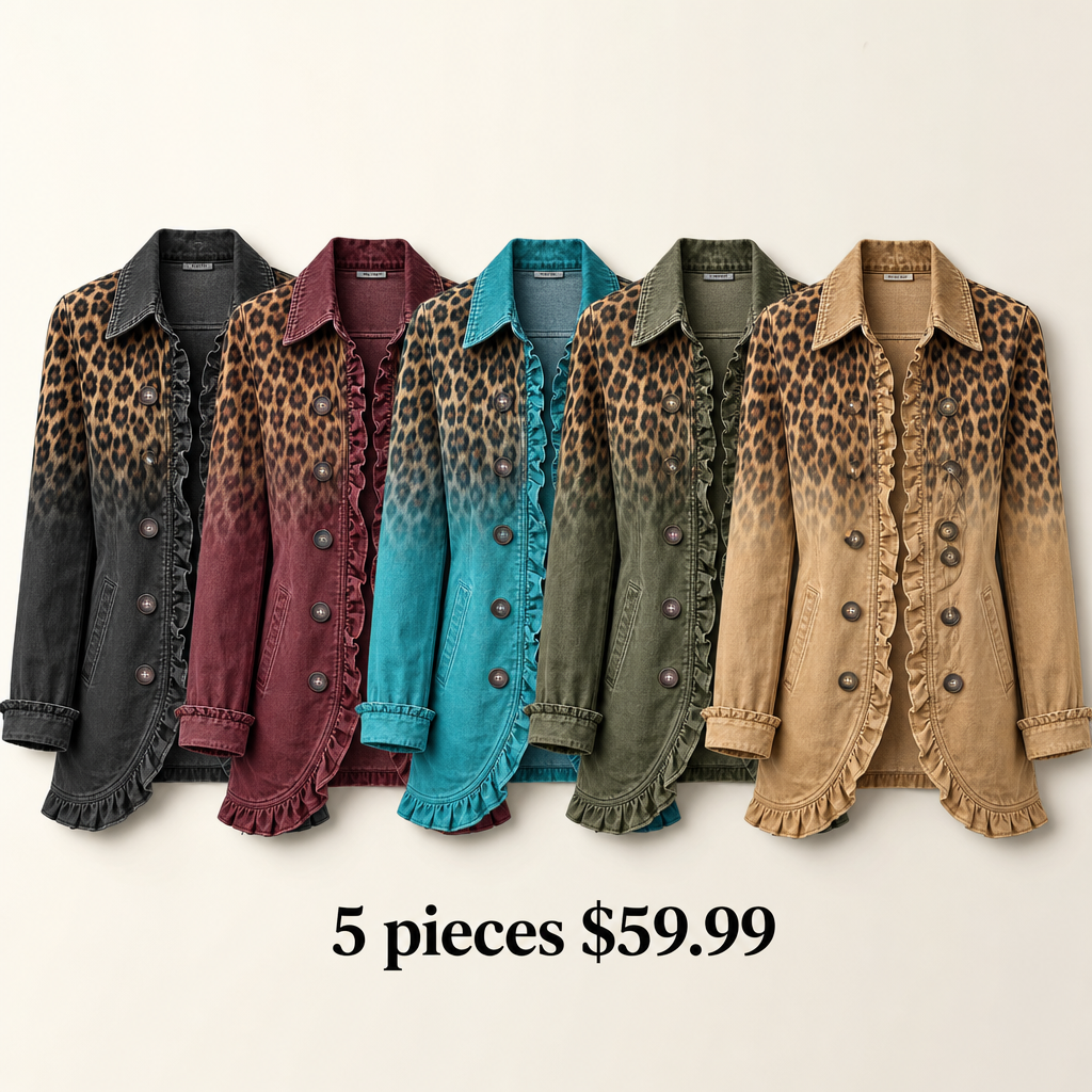🤲LAST DAY SAVE 49% ⏰Bold Boho Leopard & Teal Ruffle Blazer Jacket