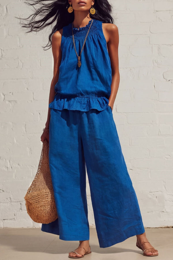 🌷Breezy Linen Blend Sleeveless Top & Wide Leg Pants Set