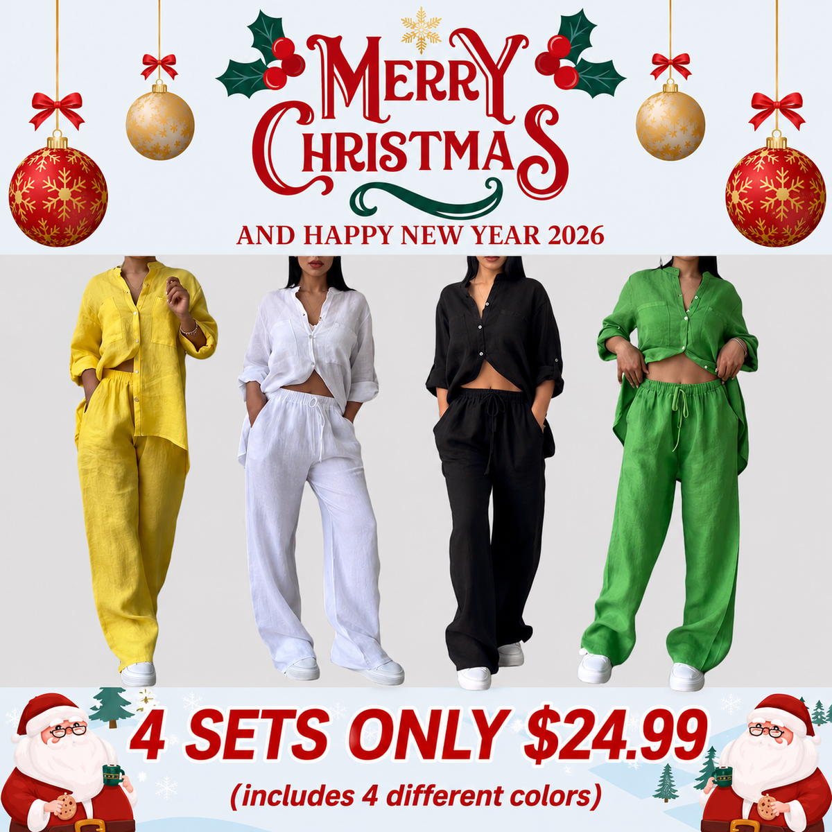 🤲Casual solid color cotton and linen pants two-piece set