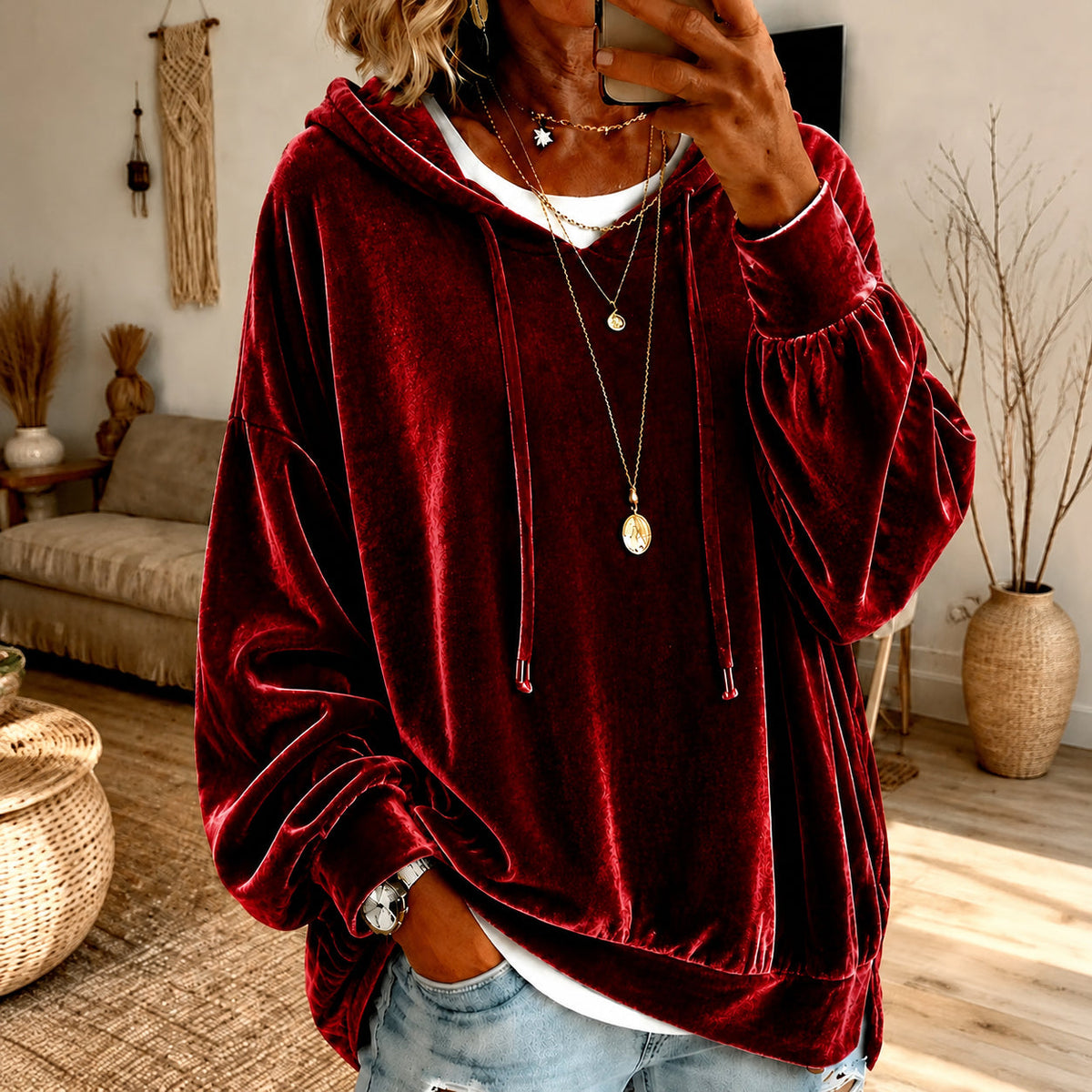 🤲🔥Limited-Time Promotion Women's Loose Velvet Drawstring Hoodie