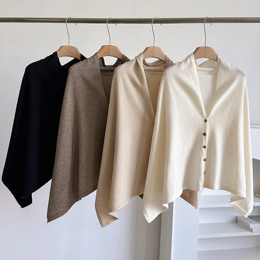 4pcs-Women's Soft Wool-Blend Wrap Cardigan – Cozy Open-Front Shawl Sweater for Fall