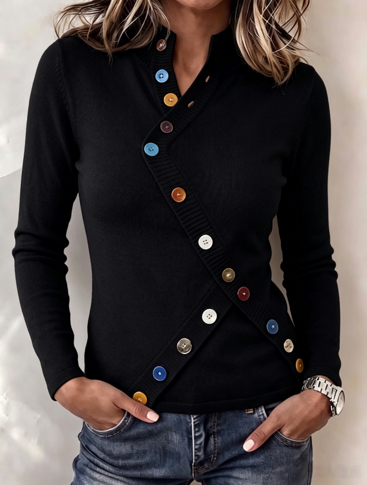 🤲LAST DAY SAVE 49% ⏰Chic Asymmetric Multi-Button Knit Top