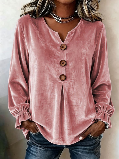 🌷Women's Shirt Velvet Solid Color Plain Elegant Bohemia Vacation Long Sleeve V Neck Long Tops Casual Blue Black Pink Red Green Fall Winter