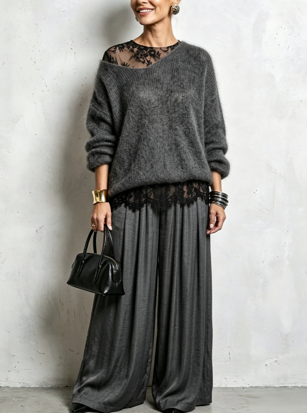 🤲LAST DAY SAVE 49% ⏰Cozy Lace Long Sleeve T-shirt And Mohair Knit Sweater Two Piece Set