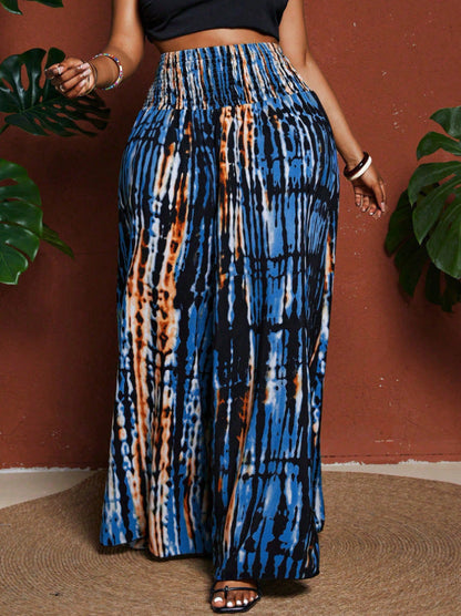 Women's Plus Size Tie-Dye Wide-Leg Pants- Travel & Daily Use