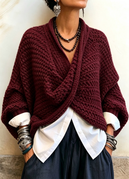 🤲LAST DAY SAVE 49% ⏰Cozy Relaxed Batwing Sleeves Crossover V-neck Sweater